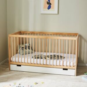 Kids Collective Babybett Gitterbett 60x120 / 70x140 höhenverstellbar & herausnehmbare Sprossen natur mit Schublade