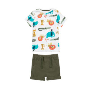 MINOTI T-Shirt und Shorts im Set Weiß/Khakigrün