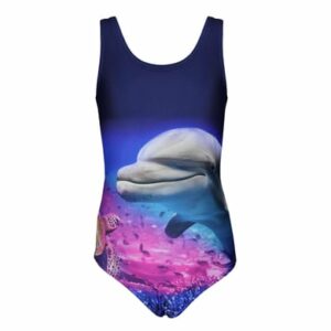Aquarti Mädchen Badeanzug mit Ringerrücken Print dunkelblau