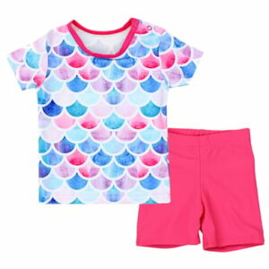 Aquarti Baby Mädchen Zweiteiler Badeanzug Bade-Set Bade T-Shirt Badehose dunkelrosa