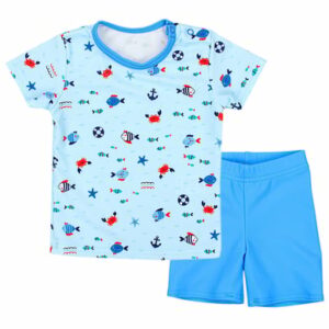 Aquarti Baby Jungen Bade-Set Zweiteiliger Badeanzug T-Shirt Hose blau