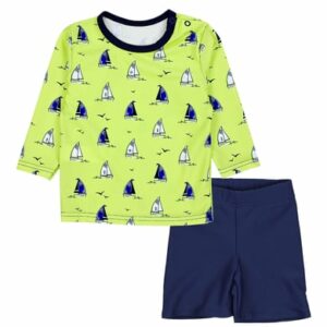 Aquarti Baby Jungen Bade-Set Zweiteiliger Badeanzug T-Shirt Hose blau/grün