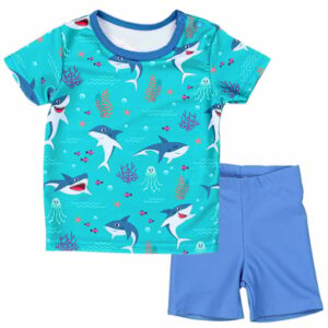 Aquarti Baby Jungen Bade-Set Zweiteiliger Badeanzug T-Shirt Hose türkis