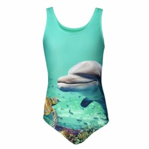 Aquarti Mädchen Badeanzug mit Ringerrücken Print grün