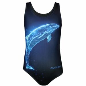 Aquarti Mädchen Badeanzug mit Ringerrücken Print schwarz