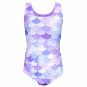 Aquarti Mädchen Badeanzug mit Ringerrücken Print lila/weiß