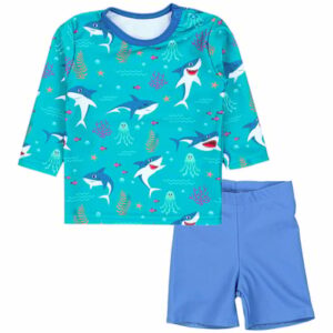 Aquarti Baby Jungen Bade-Set Zweiteiliger Badeanzug T-Shirt Hose dunkelgrün