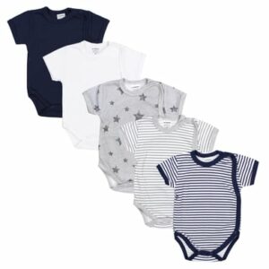 TupTam Baby Jungen Kurzarm Wickelbody 5er Set grau/weiß