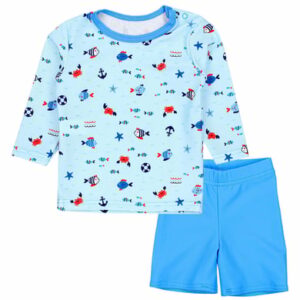 Aquarti Baby Jungen Bade-Set Zweiteiliger Badeanzug T-Shirt Hose hellblau