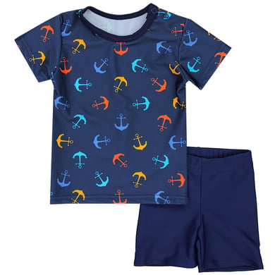 Aquarti Baby Jungen Bade-Set Zweiteiliger Badeanzug T-Shirt Hose blau/orange