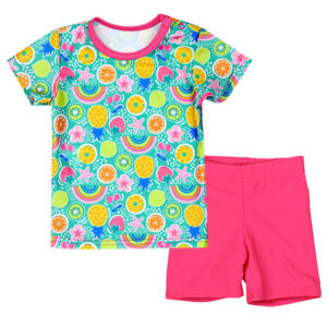 Aquarti Baby Mädchen Zweiteiler Badeanzug Bade-Set Bade T-Shirt Badehose rosa/gelb