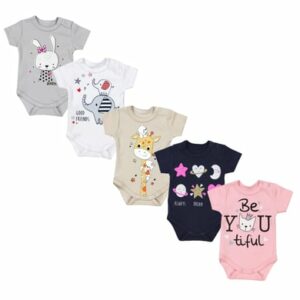 TupTam Baby Kurzarm Body mit Aufdruck Spruch 5er Pack beige/rosa