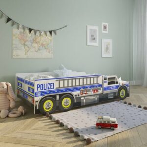 Kids Collective Autobett Kinderbett Jugendbett 80x160 mit Rausfallschutz / Polizei blau mit Matratze