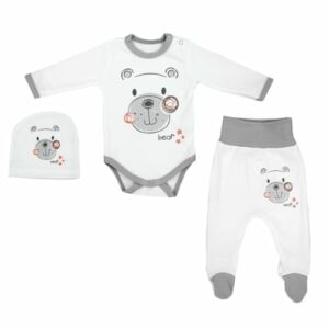 TupTam Baby Bekleidungsset Langarmbody Hose Mütze3 teilig weiß/grau