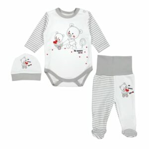 TupTam Baby Bekleidungsset Langarmbody Hose Mütze3 teilig grau/beige