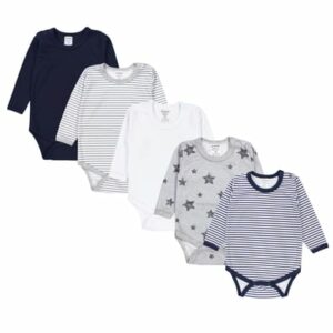 TupTam Jungen Baby Body Langarm 5er Pack grau/weiß