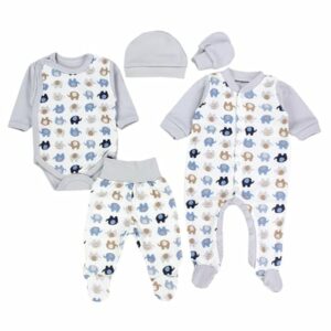 TupTam Baby Bekleidung Set Jungen Langarm Neugeborene 5 tlg grau/weiß