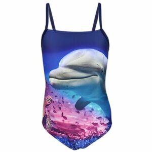 Aquarti Mädchen Badeanzug mit Spaghettiträgern dunkelblau