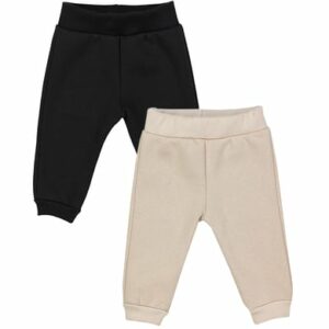 TupTam Baby Jungen Hosen Fleece Angeraut Winter 2er Pack beige/schwarz
