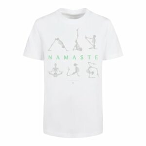 F4NT4STIC Basic Kids Tee Namaste Yoga Skelett Halloween weiß