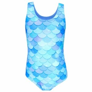 Aquarti Mädchen Badeanzug mit Ringerrücken Print blau/türkis
