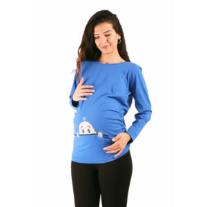 M.M.C. Umstandslangarmshirt Neugieriges Baby mit Motiv Dunkelblau