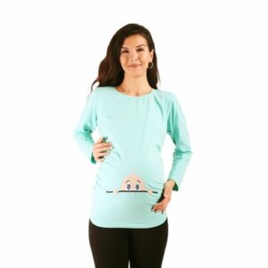 M.M.C. Umstandslangarmshirt Neugieriges Baby mit Motiv Mint