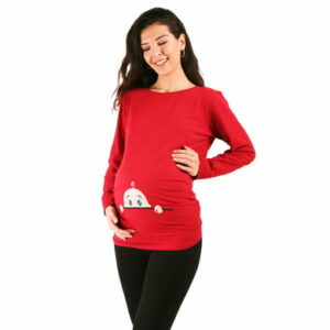 M.M.C. Umstandslangarmshirt Neugieriges Baby mit Motiv Weinrot